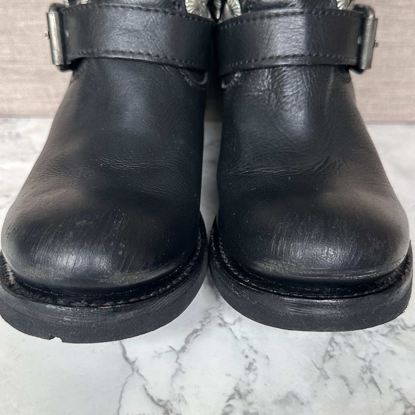 Ash Titanic Distressed Black Leather Ankle Boots Sz 6 Moto Biker Studs R-Stone