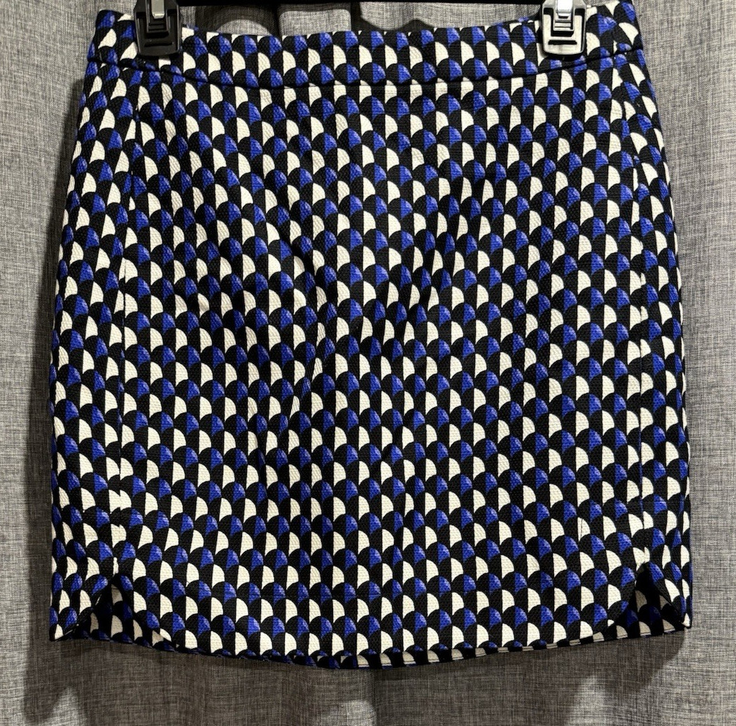 J Crew Mini Skirt Women’s Size 0 Black/White/Blue Front Slits Back Zip Lined NWT