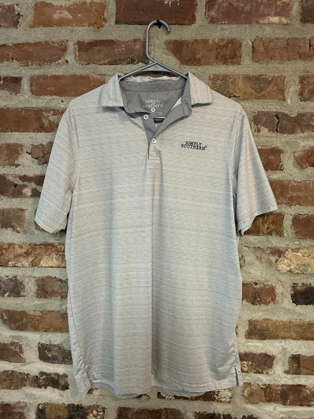 Simply Southern Polo Golf Shirt Mens M Light Blue Stripe