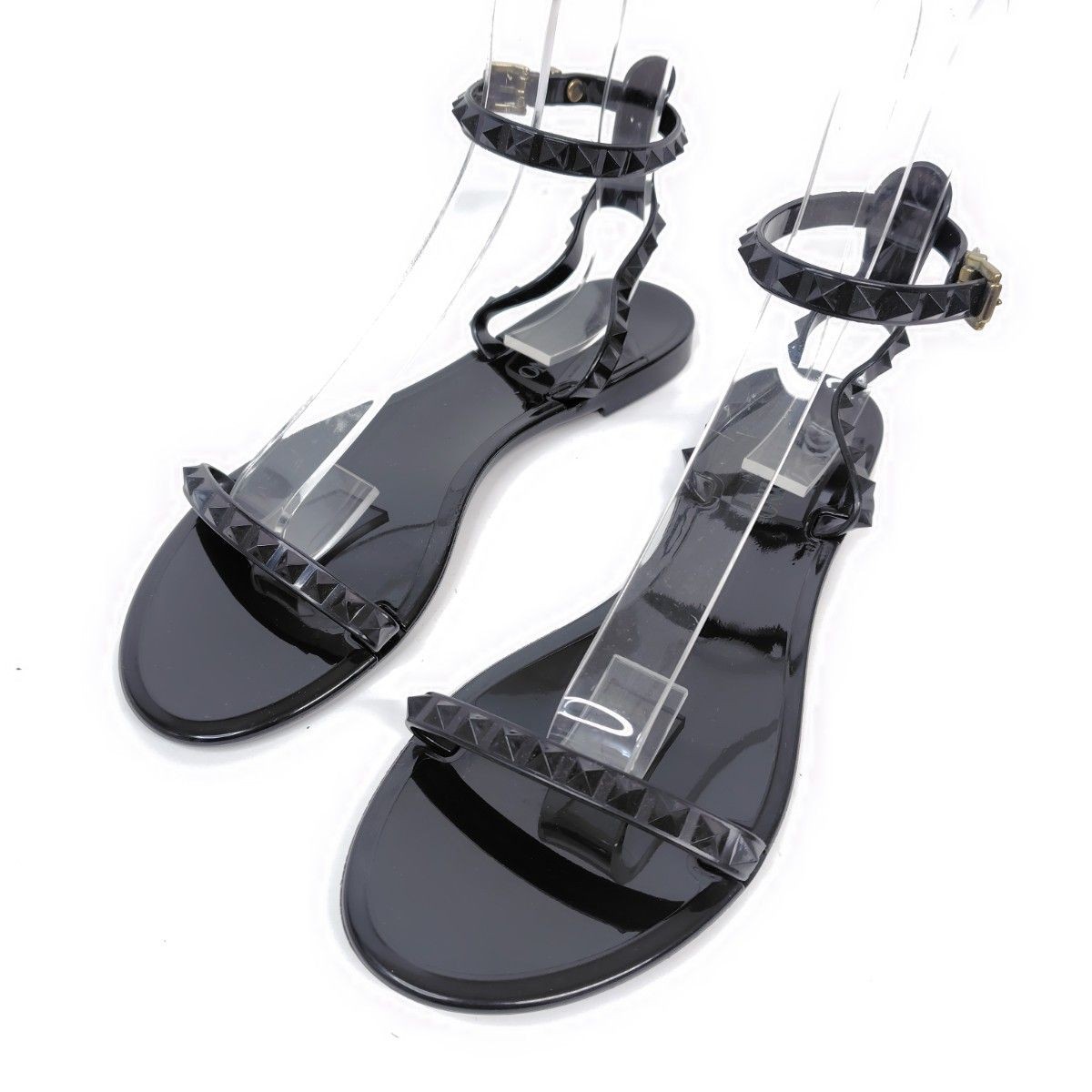 – Valentino Garavani Rockstud Black PVC Sandals Women’s EU39 US9 –