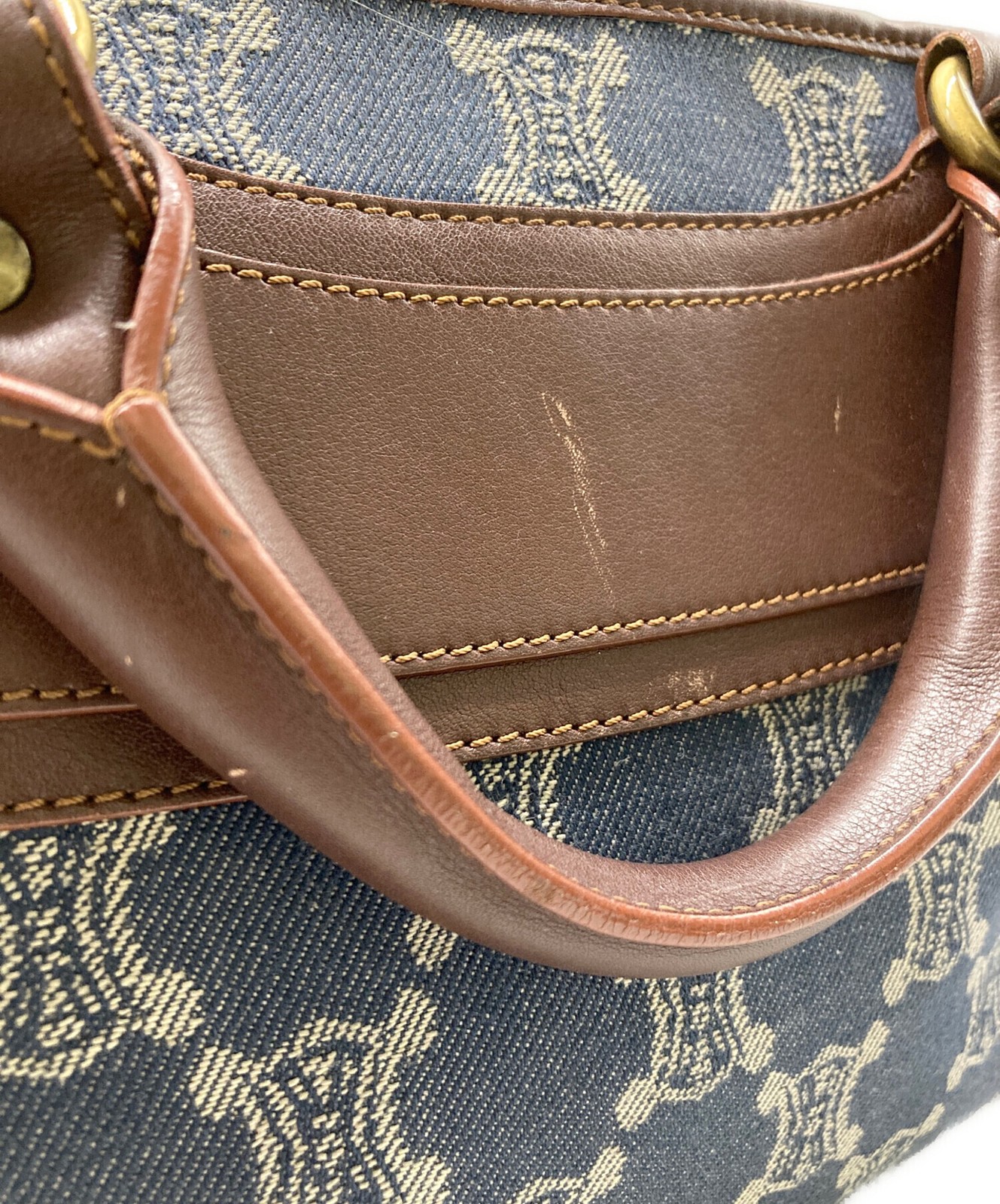 CELINE Celine Paris Macadam Handbag Denim Boogie Bag Navy Brown Auth From Japan