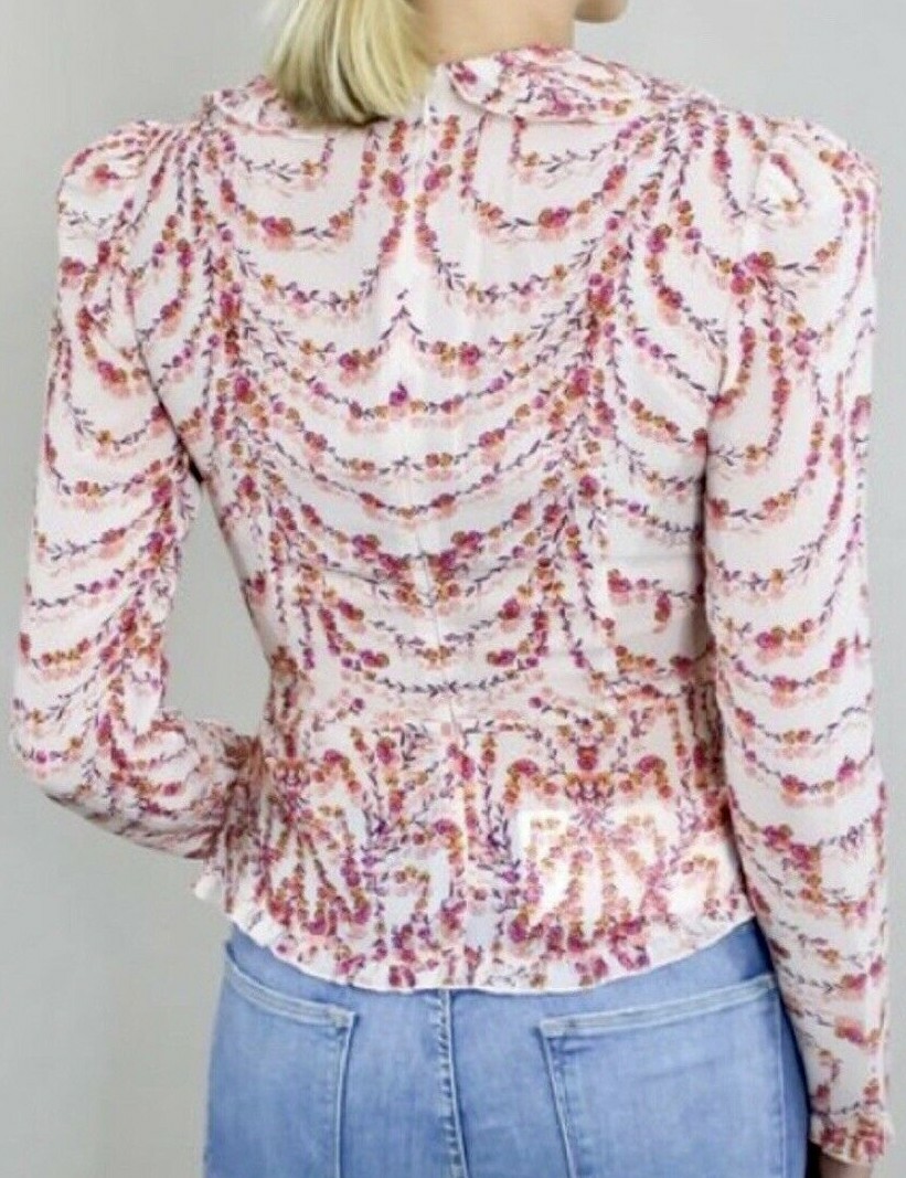 NWT $295 Divine Heritage x Urban Outfitters Collared Peplum L Pink Puff Shoulder