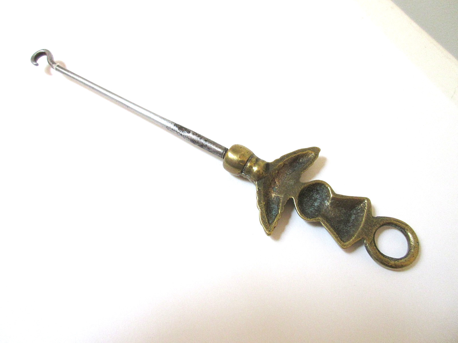 Antique Brass Button Hook Thistle with Loop