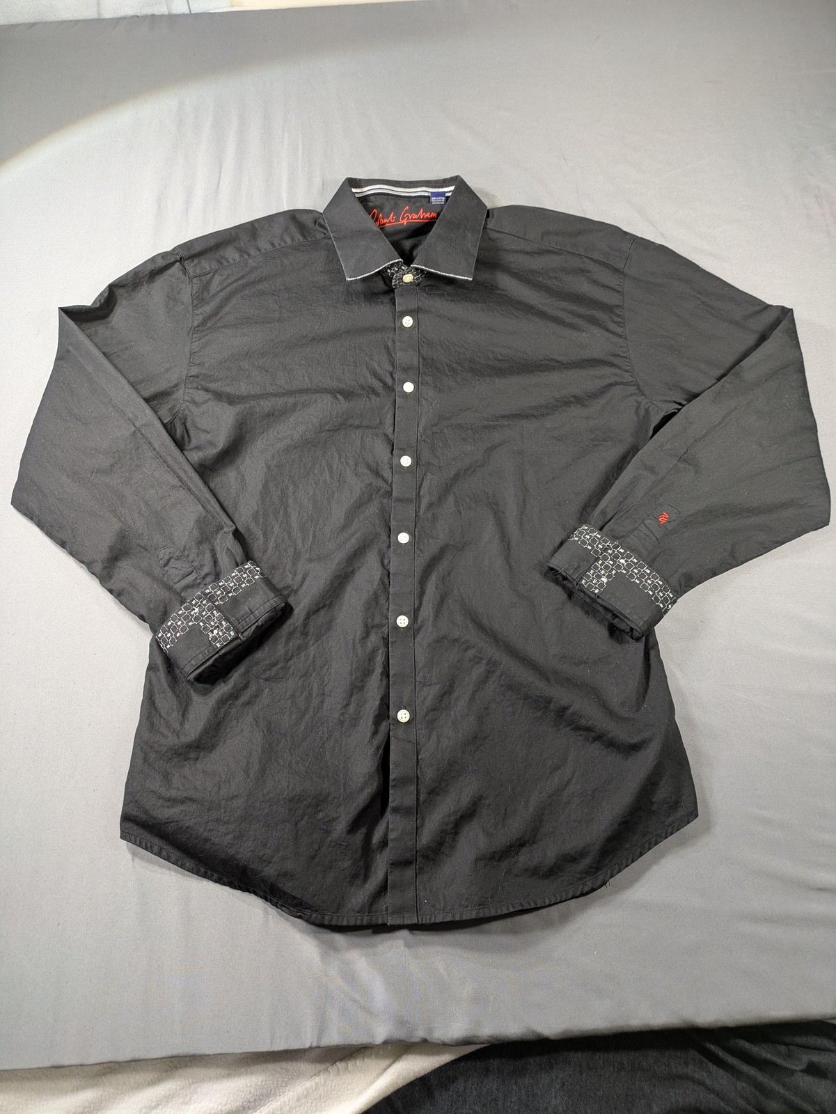 Robert Graham Dress Shirt Men 2XL Black Solid Classic Cotton Button Up Flip Cuff