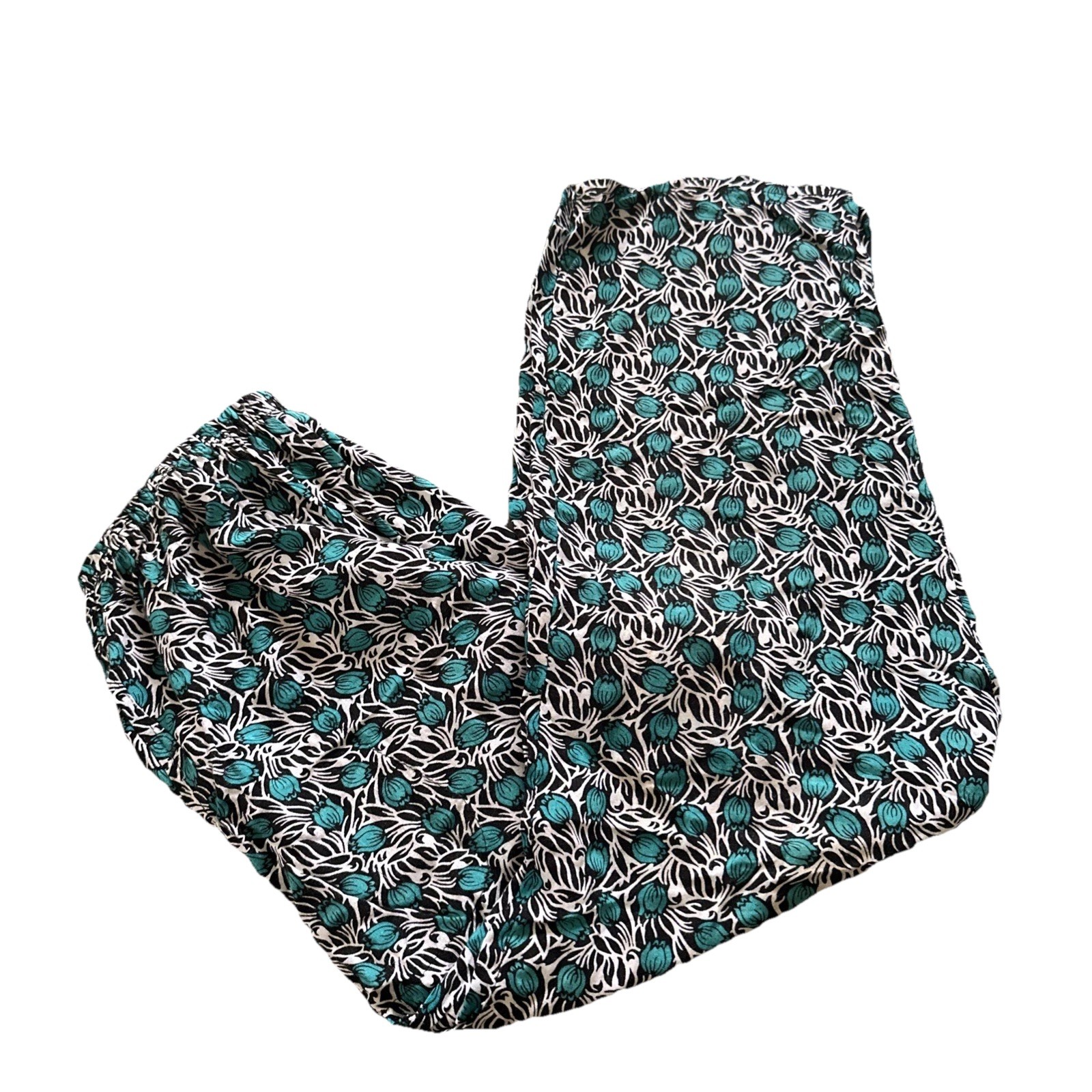 Capri Pants Womens M Teal Blue Tulips Soft Cooling Lounge Casual Travel