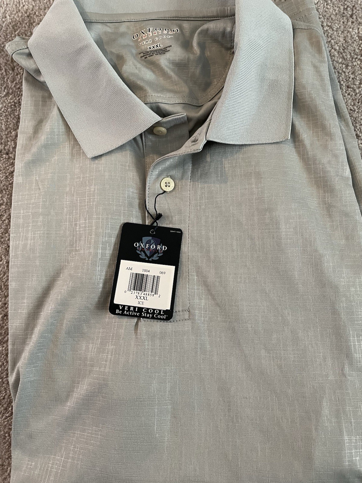 Oxford America Veri Cool Men’s XXXL Polo Shirt Gray Solid Button Collared