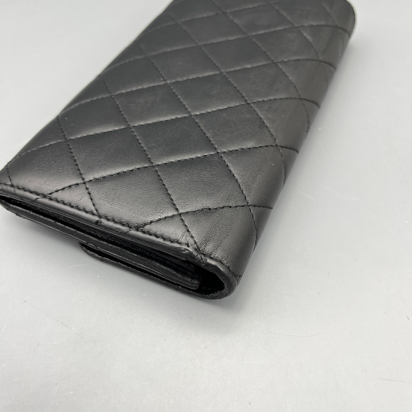 AUTH CHANEL Classic Flap Long Wallet Black Caviar Leather Silver HW.