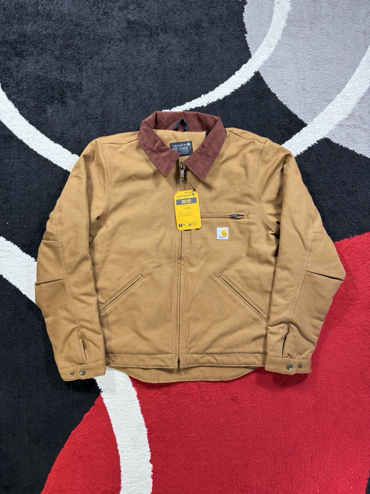 Carhartt Jacket Mens Small Relaxed Fit Tan Duck Detroit Lined Corduroy Collar