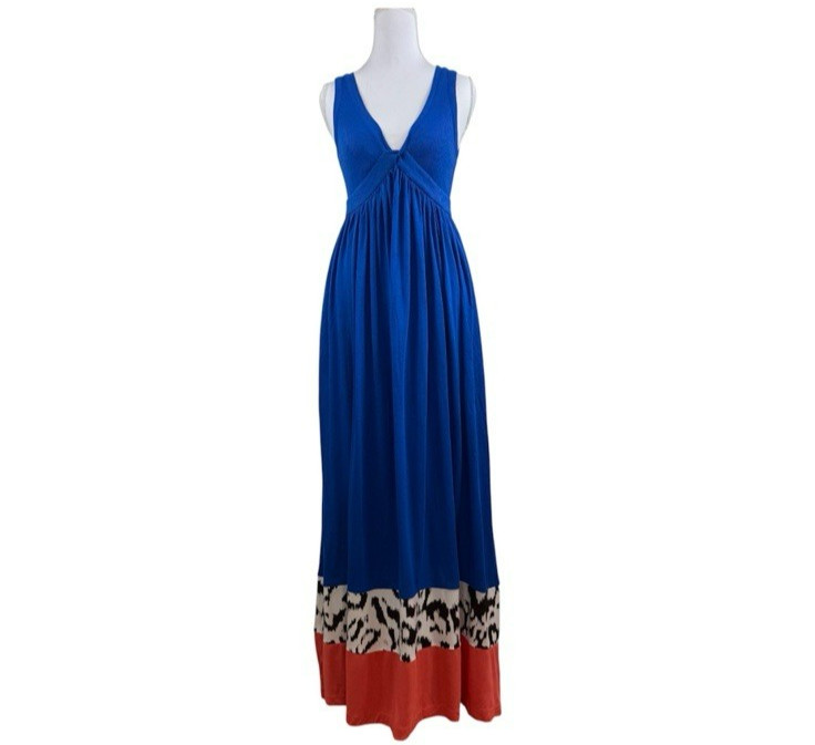 Diane Von Furstenburg Maxi Dress Small Modal Silk Color Block Sleeveless Ribbed