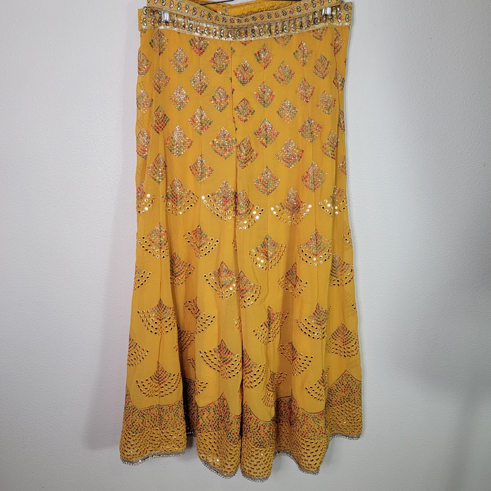 Custom Made Wide Leg Pants Yellow Sequin Middle Eastern Indian Embroidered Sz 10