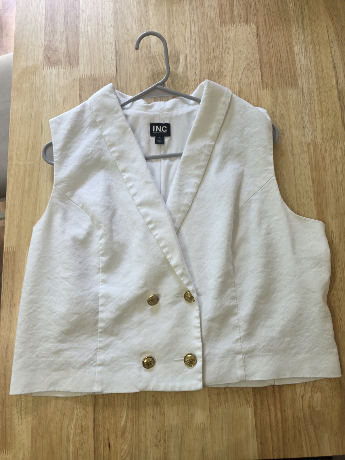 I.N.C. International Concepts Women’s White Linen-Blend V-Neck Lined Vest XL