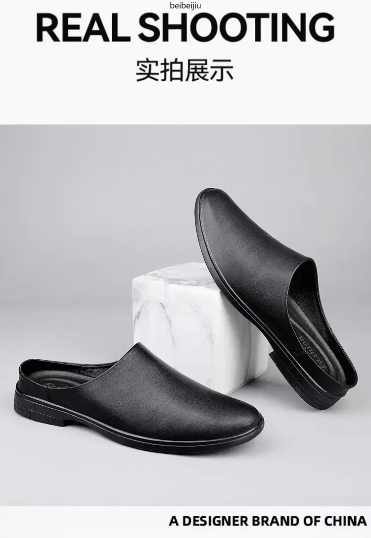 Men’s Flats Half Slippers Leather Casual Shoes Slip On Slides Mules Comfort Hot