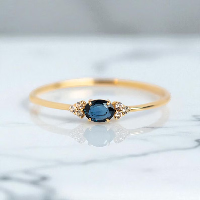 Dainty Lab Created Sapphire Wedding Beautiful Ring 14K Yellow gold Plated