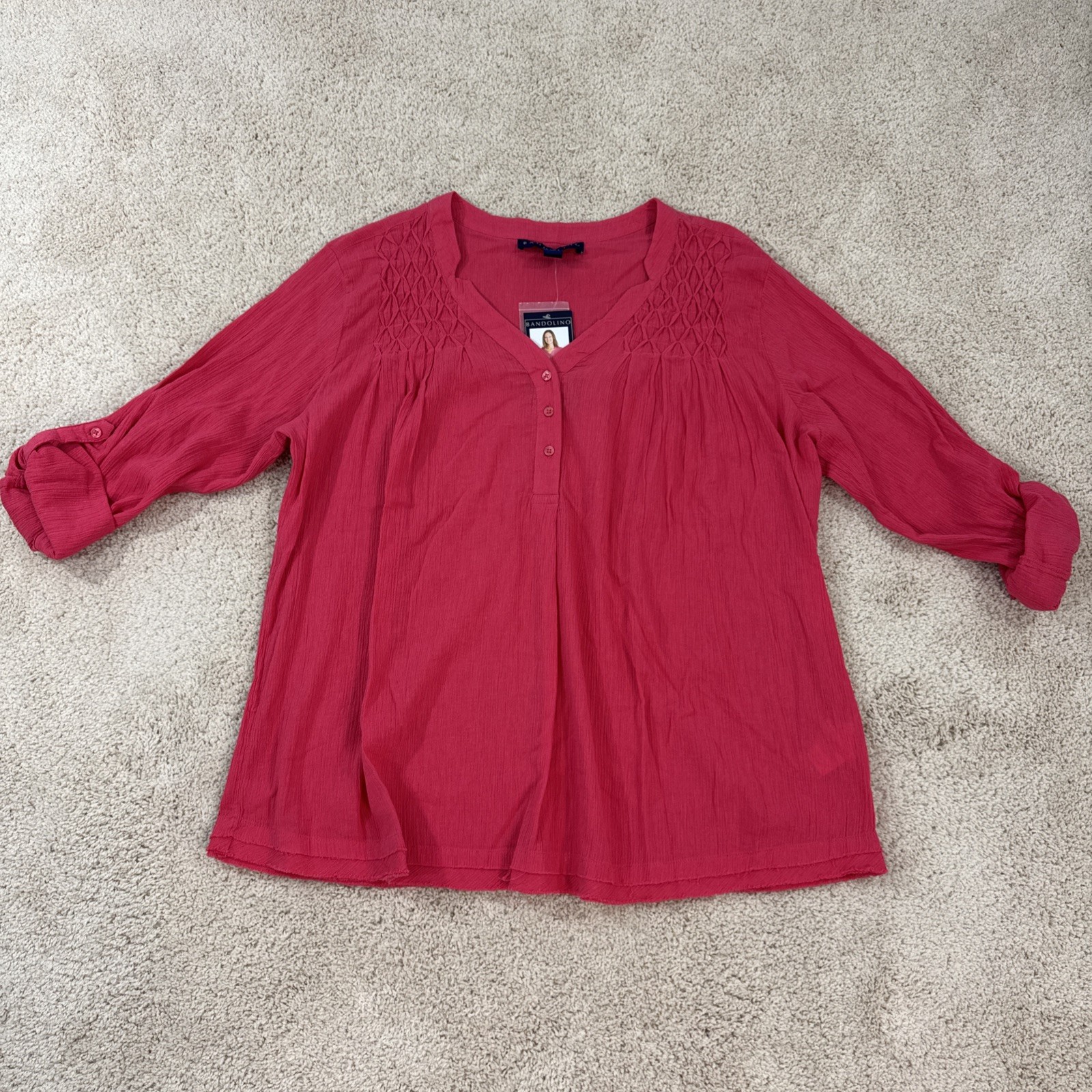 Bandolino Blouse Shirt Top Womans L Paradise Pink Roll Tab Sleeve Career Casual