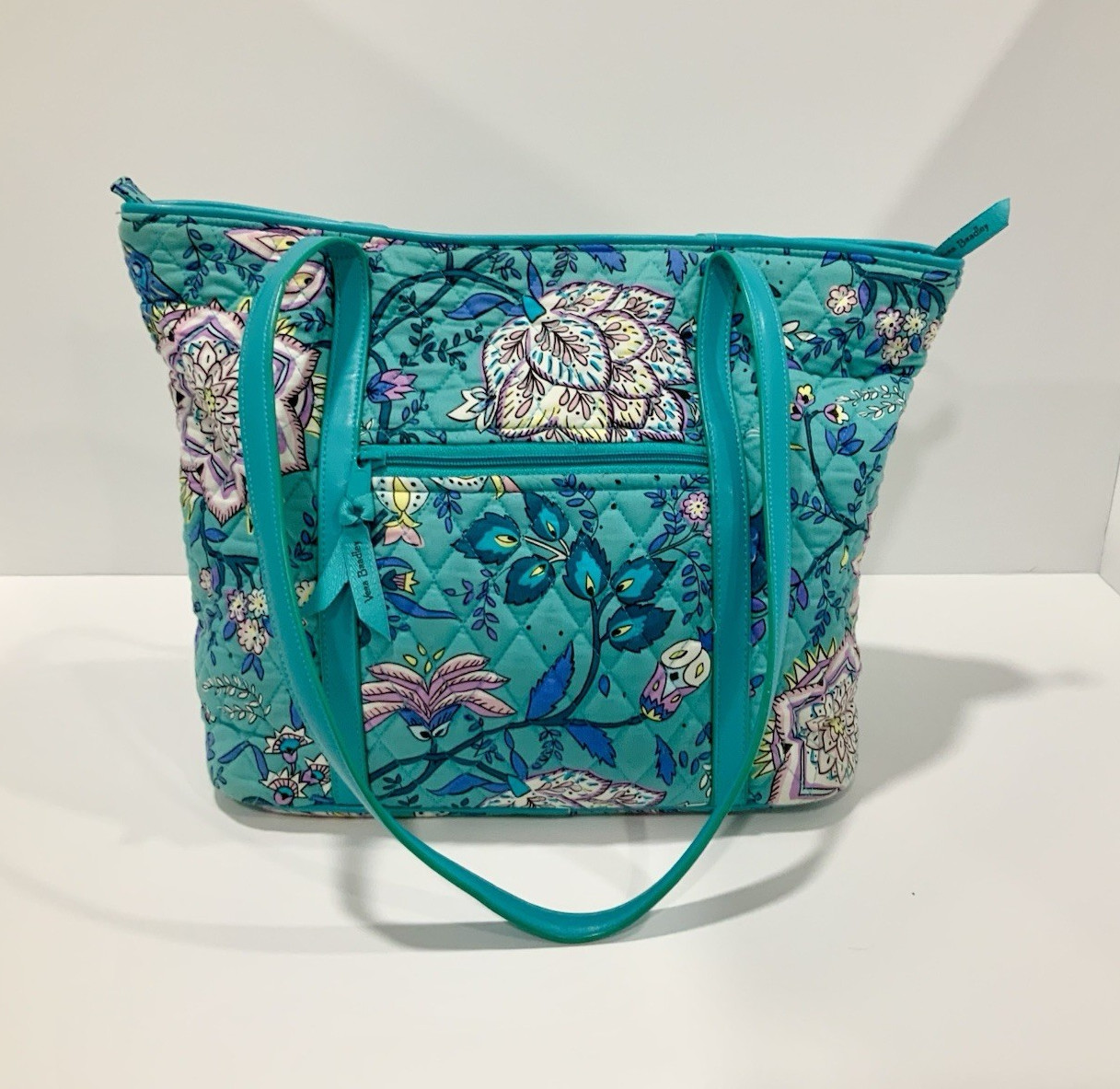 Vera Bradley Midtown Tote Peacock Garden Teal Zip Top Shoulder Bag Retired