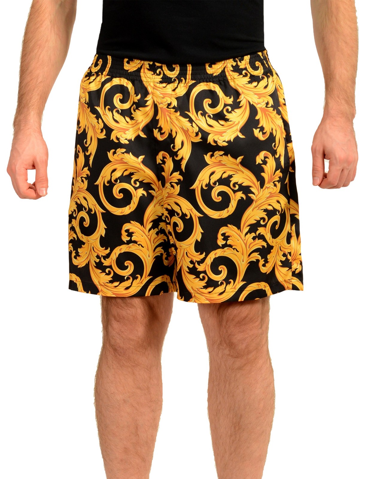 Versace Men’s Barocco Print Black & Gold Casual Shorts US 40 IT 56