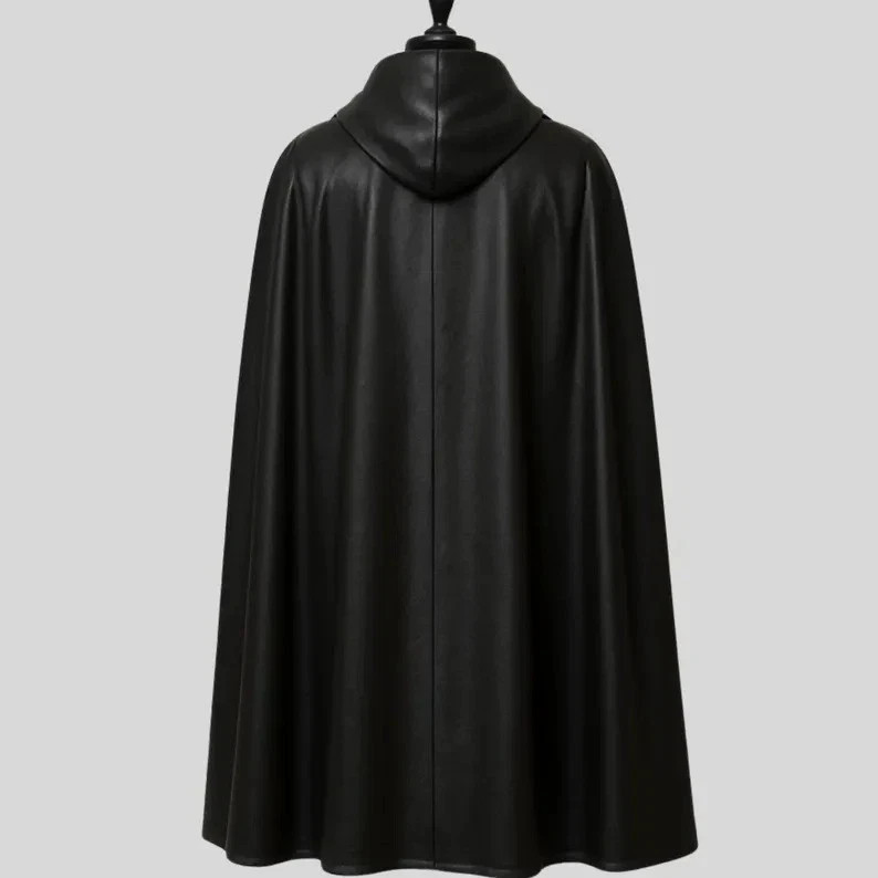 Leather Cloak Gothic Armor – Handmade Black Medieval Cape, LARP Knight Cosplay