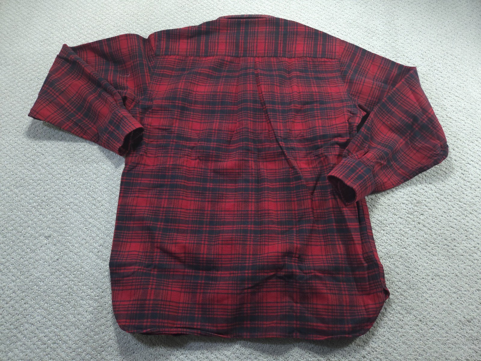 LL Bean Chamois Cloth Shirt Mens Small Red Black Plaid Buffalo Flannel Chore