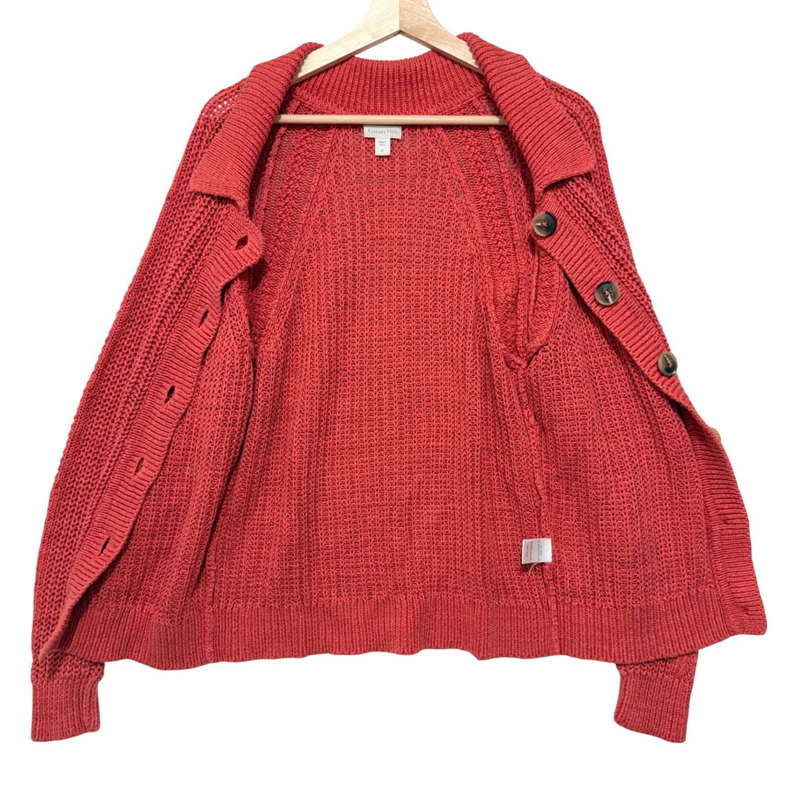 Garnet Hill Maren Cardigan Sweater Med Organic Cotton Linen Shaker Knit Collared