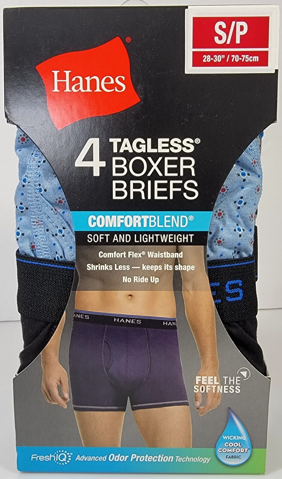 Hanes Tagless Boxer Briefs Men’s S (28-30″) ComfortBlend 4-Pack Assorted Designs