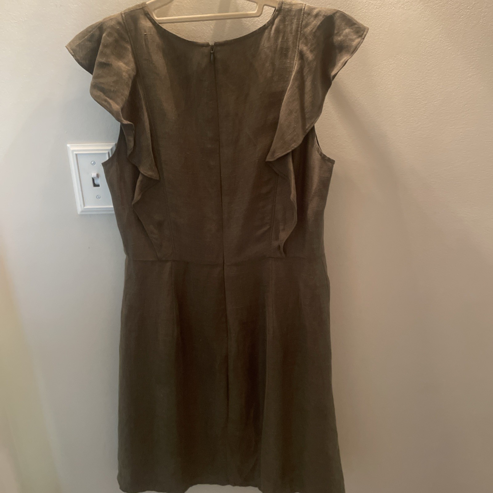 J.Crew Olive Green Ruffle Linen Cupro Blend Dress Sz 4 Knee Length