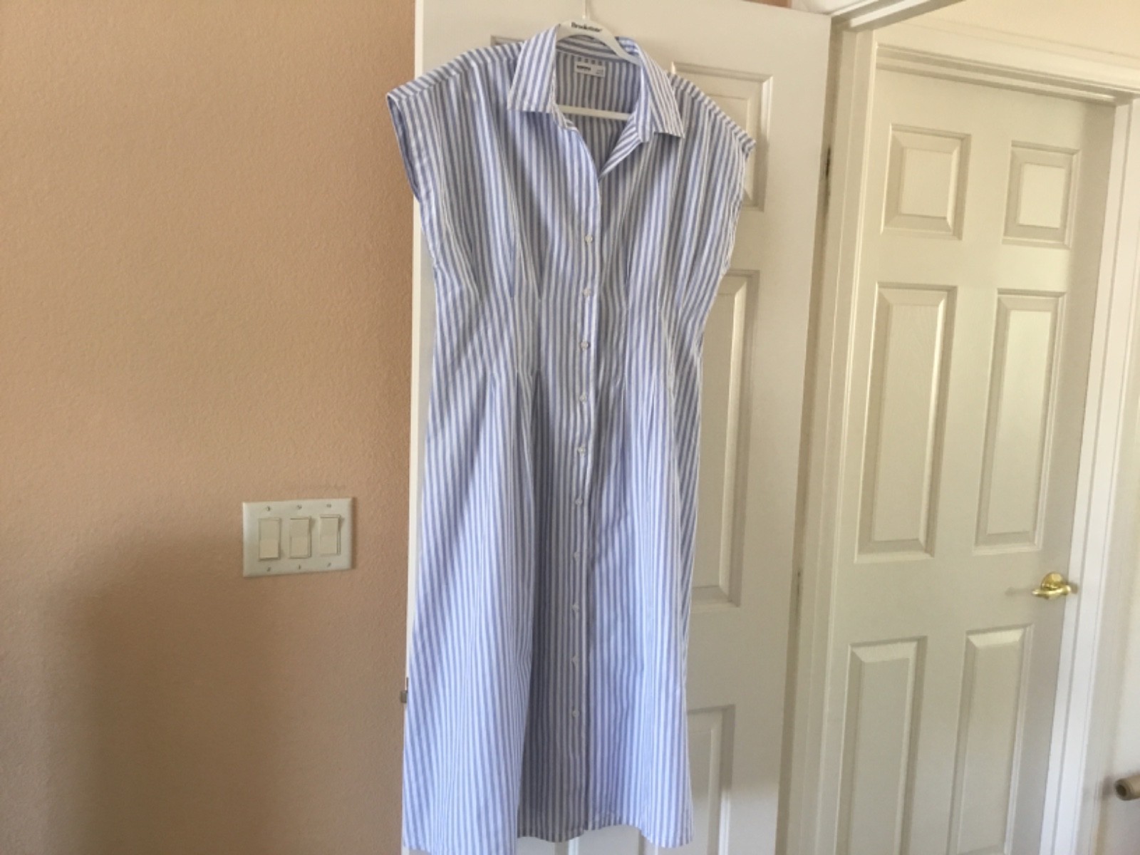 Sonoma A-line midi shirt dress 100% cotton- size L – blue and white stripes