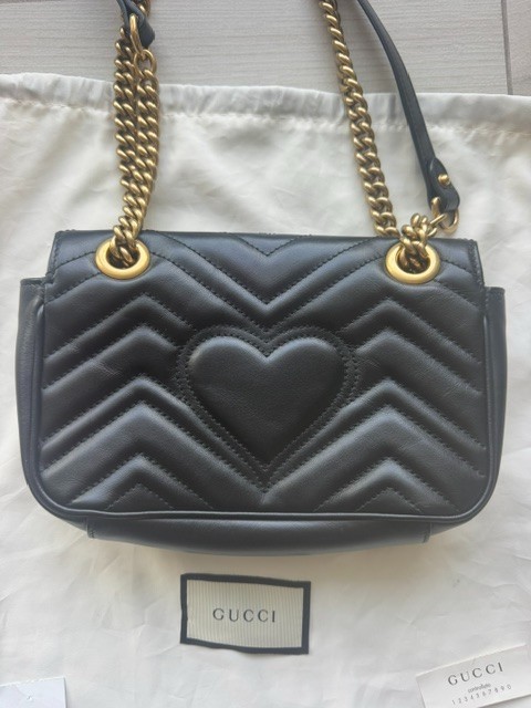 Authentic Gucci GG Marmont Black Leather Chain Bag Handbag Purse 446744DTDIT