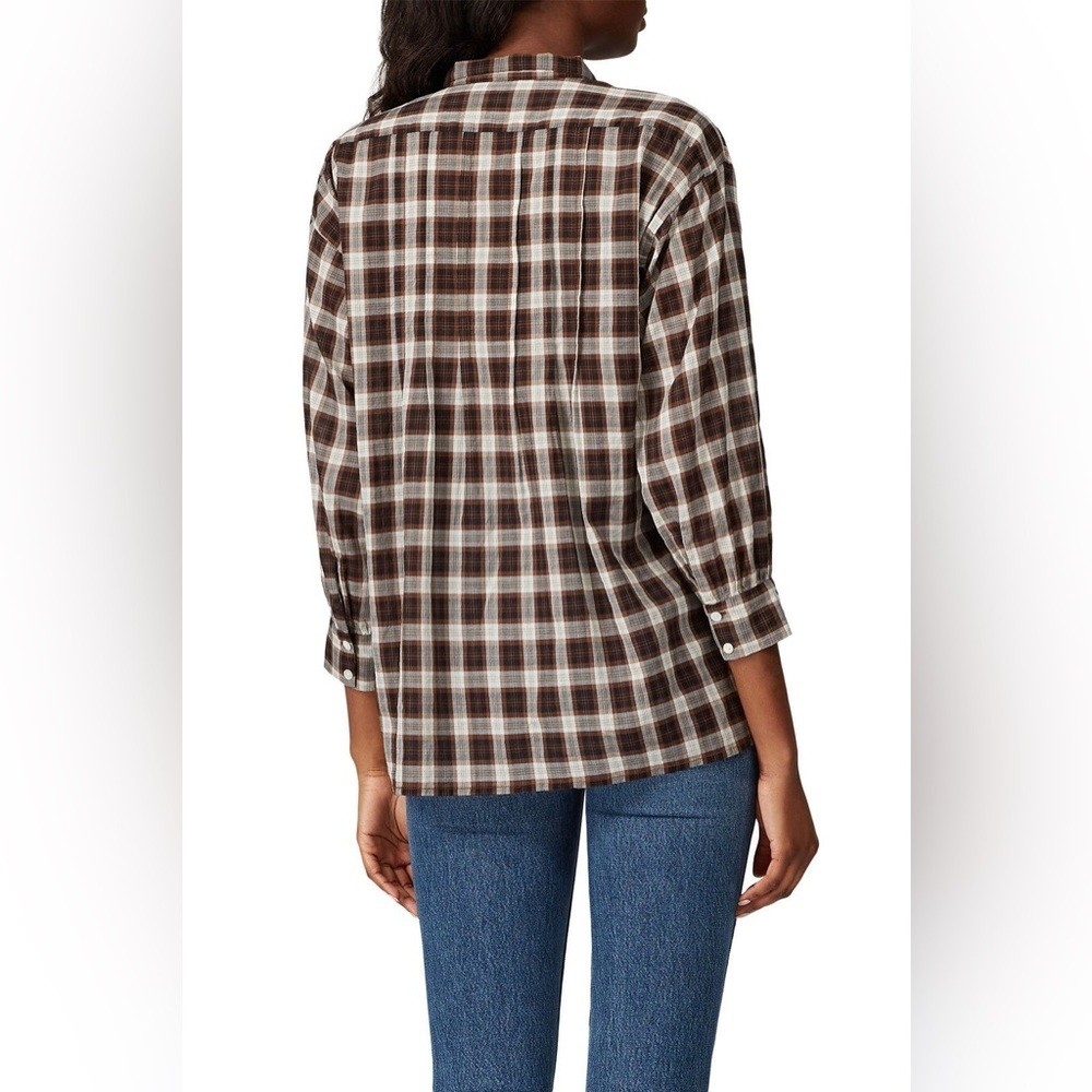 Nili Lotan Myra Brown Plaid Button-Down Shirt in size Small