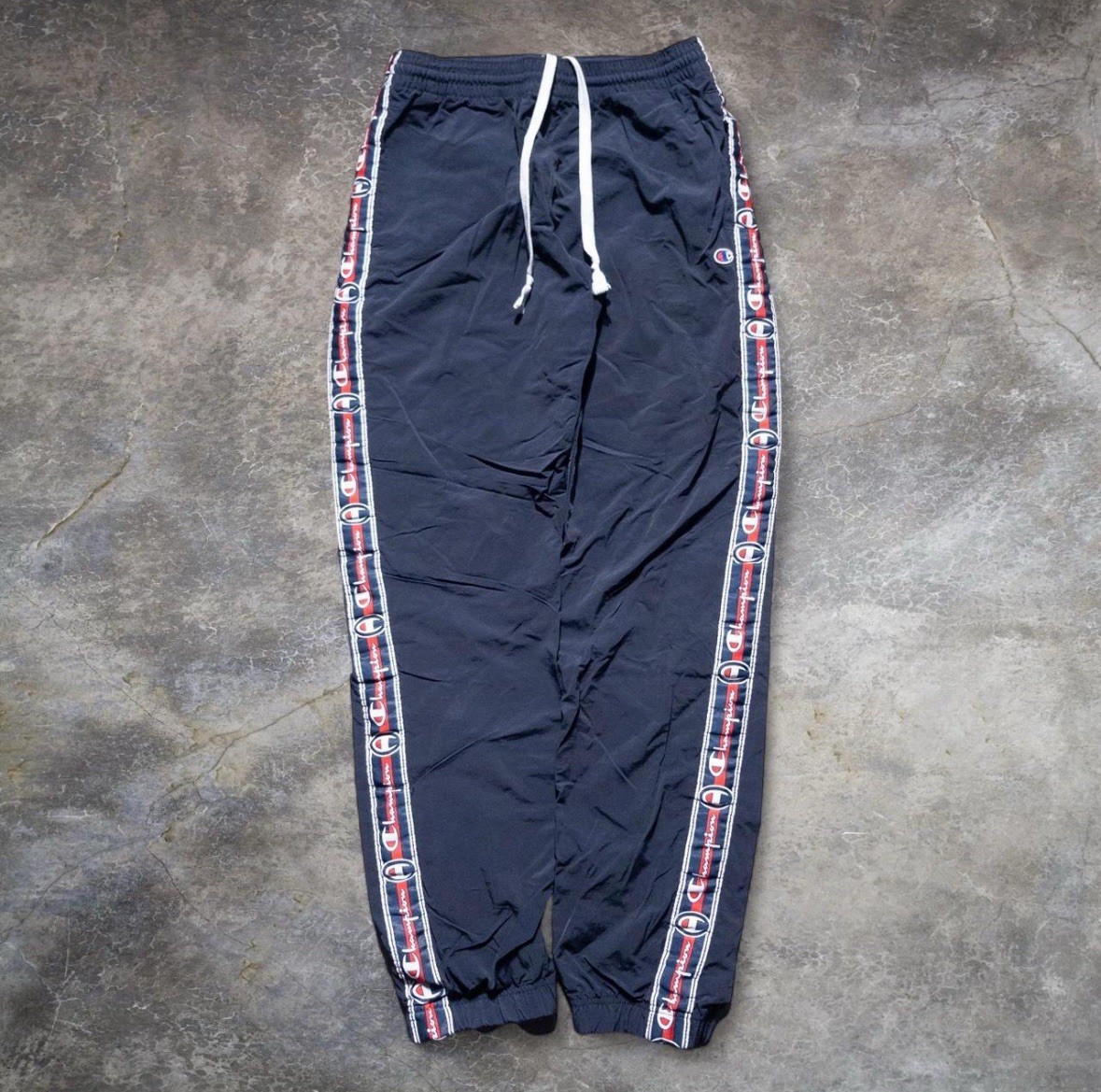 Champion Reverse Weave Nylon Elastic Cuff Track Pants Men’s Small Navy