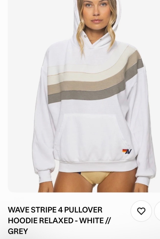 Aviator Nation Wave Stripe 4 Pullover Hoodie – White/Grey XS
