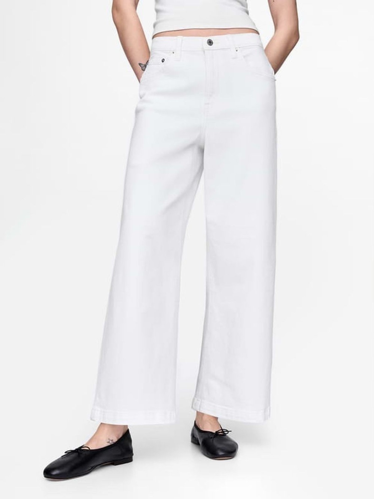 GAP High Rise Stride Wide-Leg Ankle Jeans Optic White Size 32 / 14 NWT Inseam 26