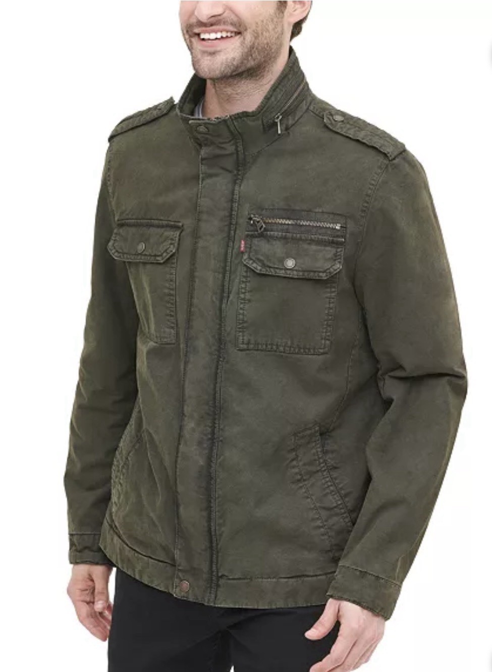 Levi’s Mens Military Field Jacket Olive Zip & Snap Closure & Chest Pockets Small
