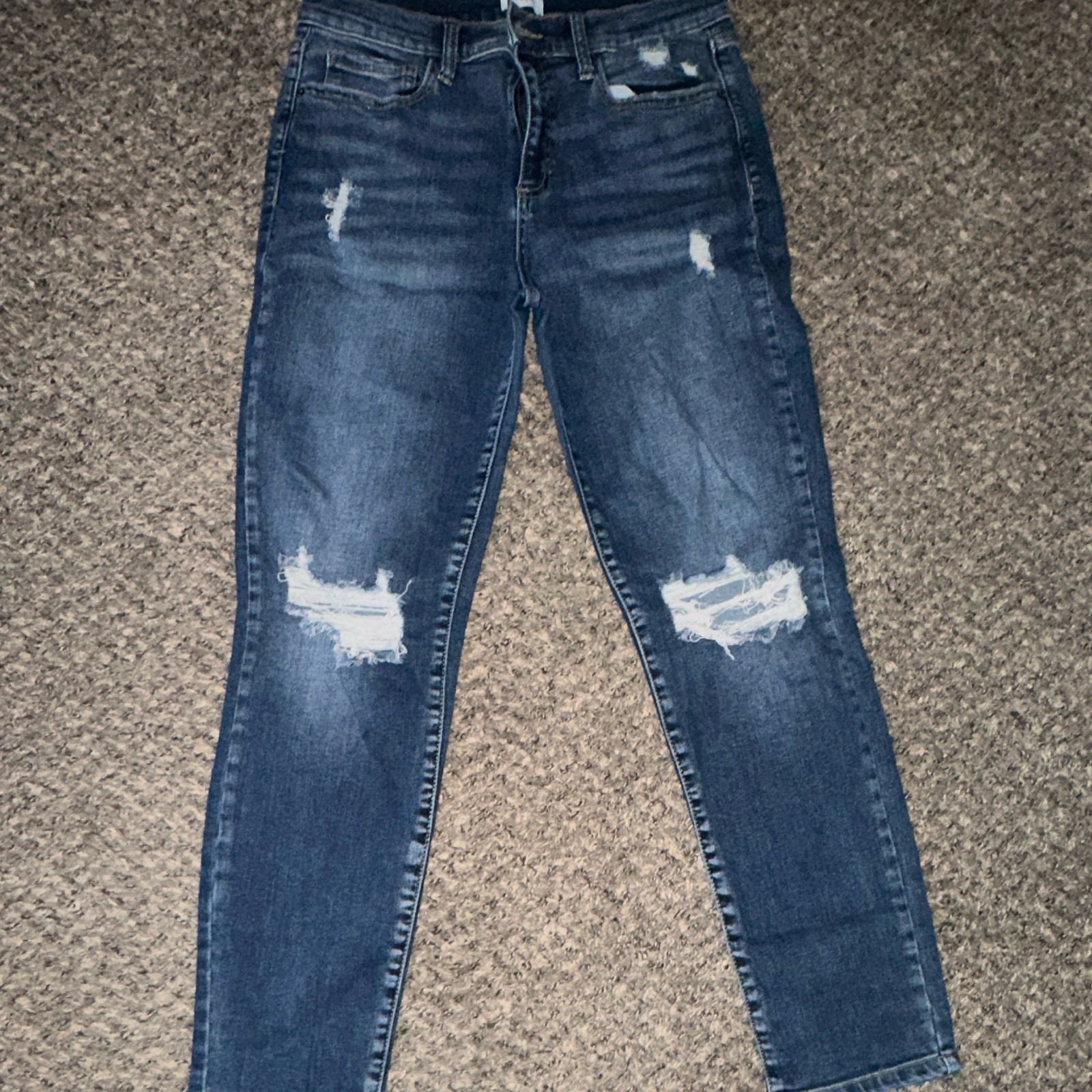 Scoop Women’s Skinny Jeans Dark Wash Blue Distressed Stretch Mid Rise 5-Pocket