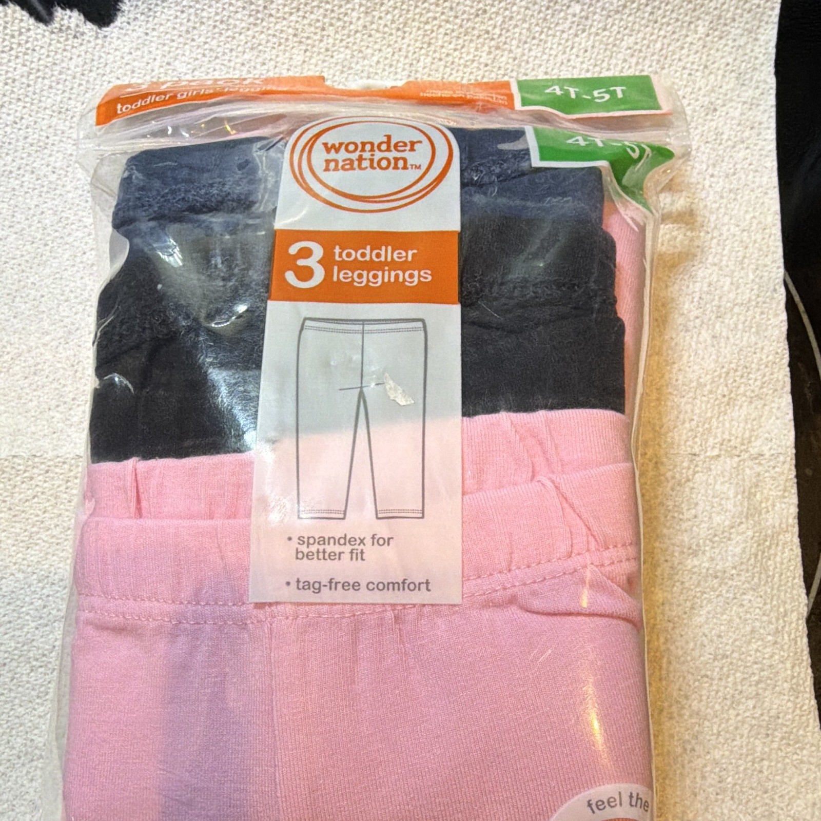 Wonder Nation Girls Solid Leggings 3-Pack 4T-5T Pink Black Gray Elastic Waist