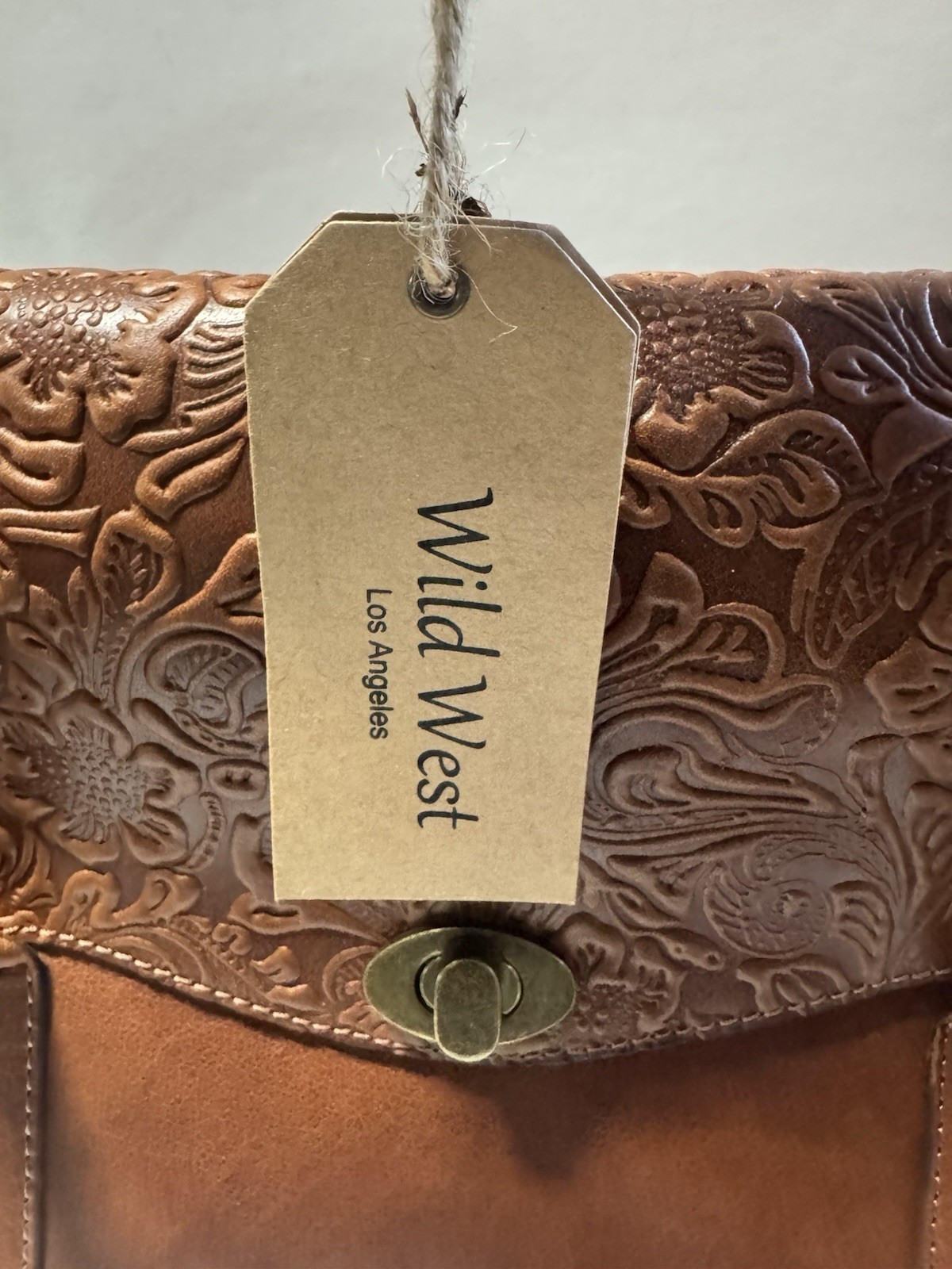 Wild West Los Angeles Floral Embossed Leather Purse Brown Tote NWT Plaid Lining