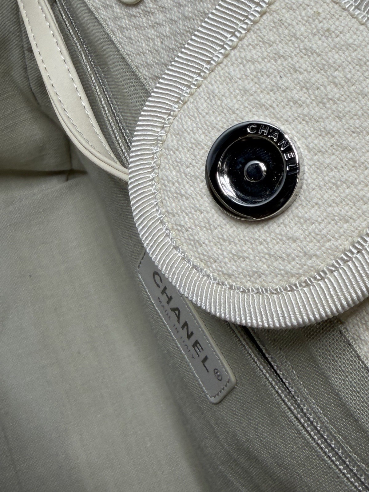 Chanel Deauville MM Tote Bag With Pouch Chain Tweed Material White