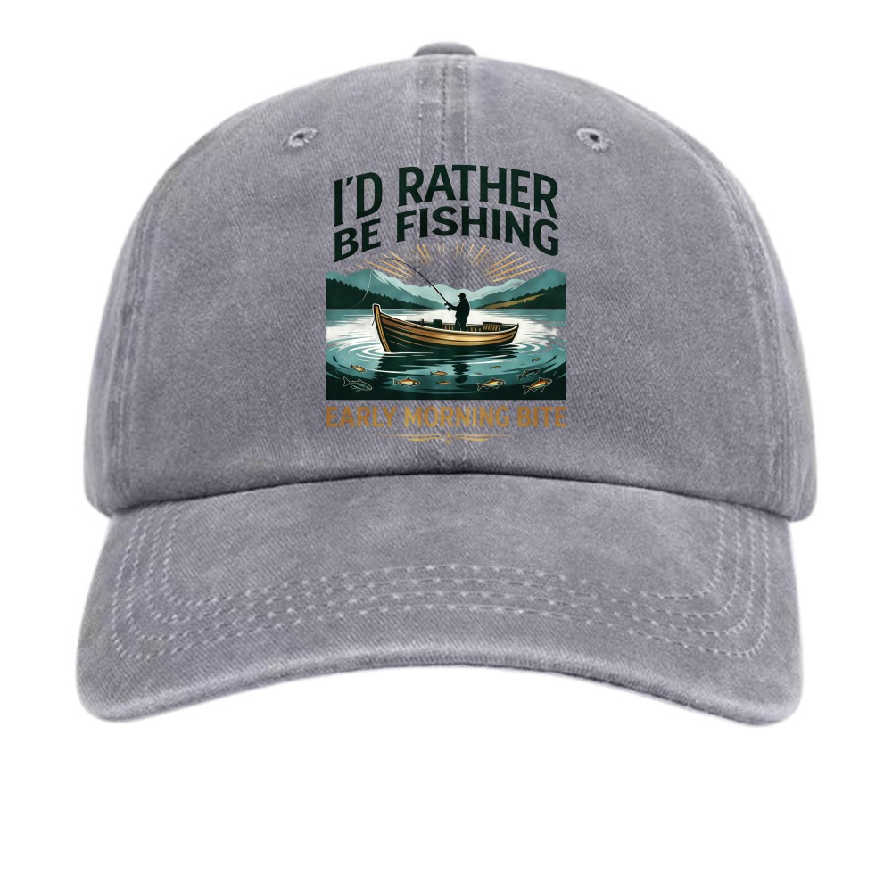 I’d Rather Be Fishing Hat, Vintage Washed Cotton Fisherman Outdoor Baseball Cap