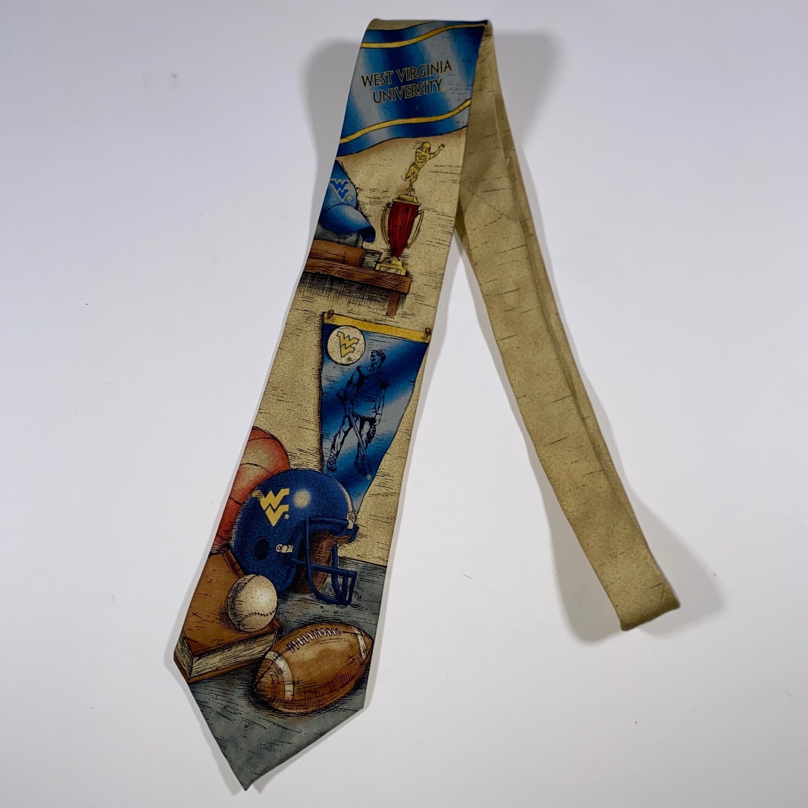 Eagles Wings West Virginia University WVU Silk Tie Sports Collage Tan Blue Gold