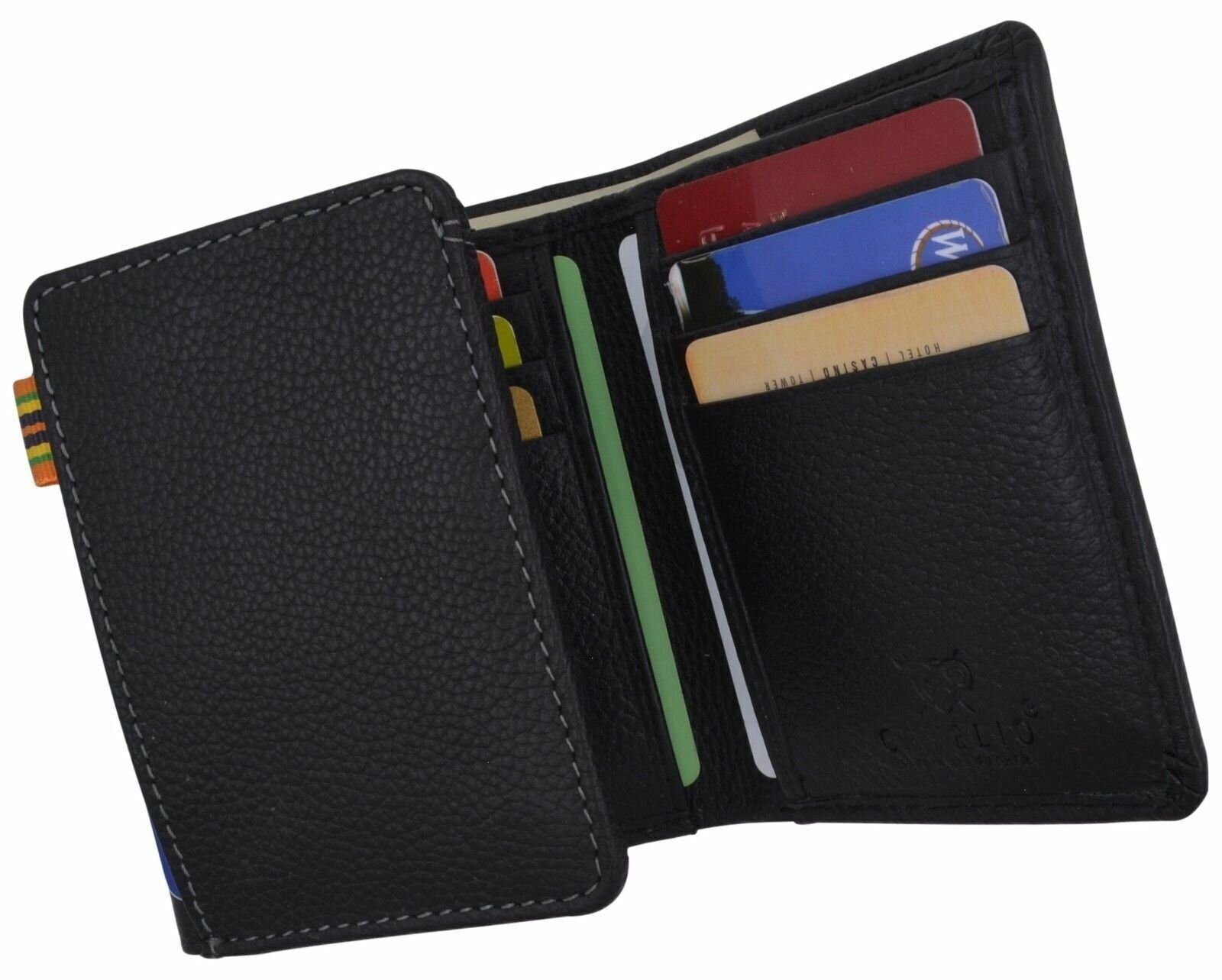 Black Trifold Mens Leather Design Wallet Credit Card & ID Window W/ Bill Pockets