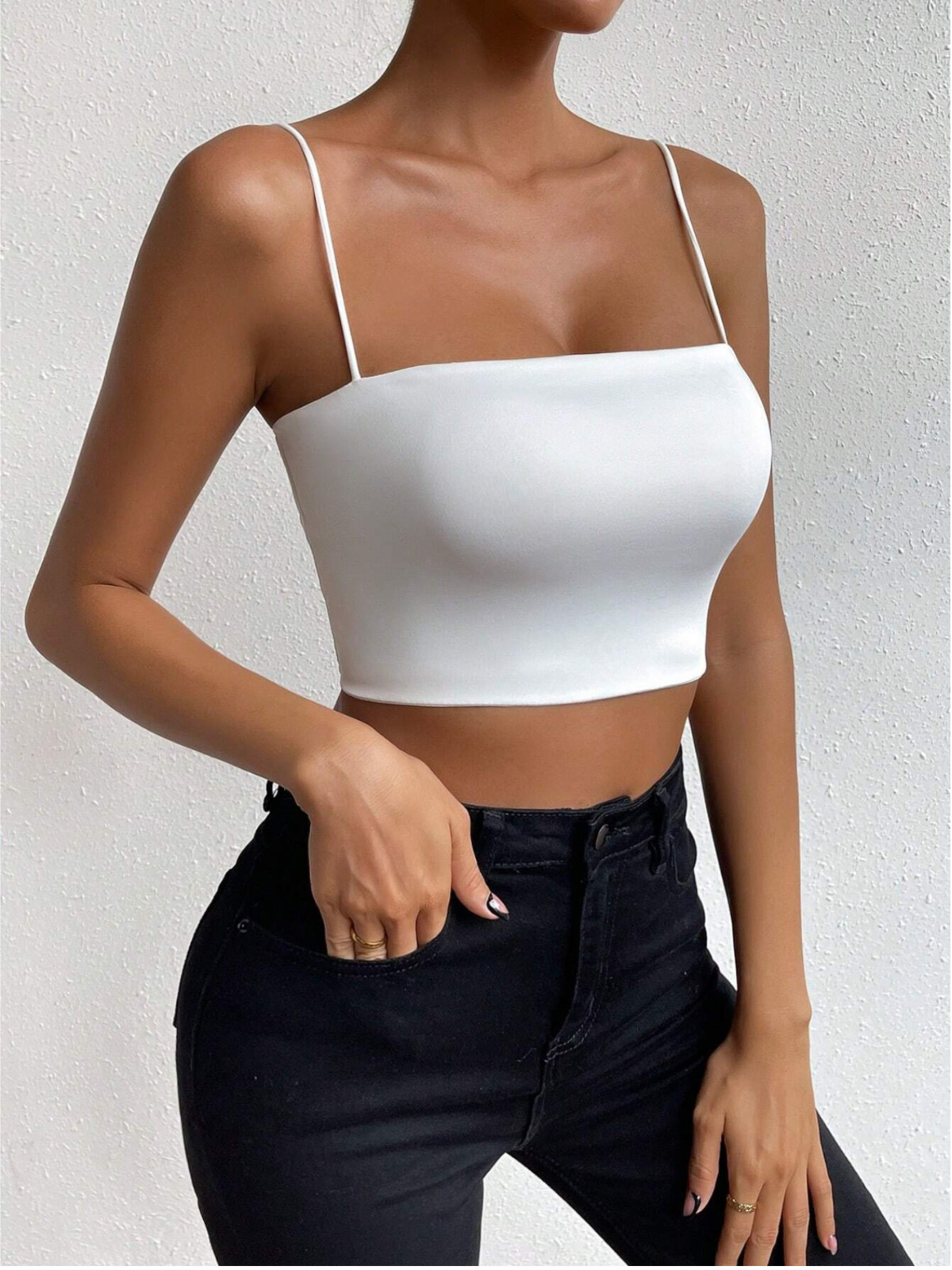 White Relaxiva Solid Crop Cami Top Sz XXS XS S M L