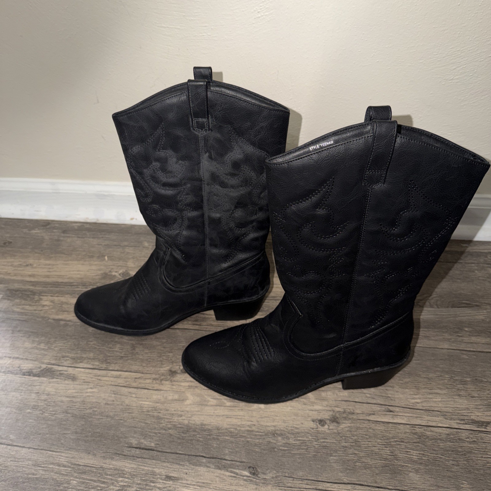Charles Albert Women’s 100% Vegan Leather Western Black Boots Yeehaw Size 11