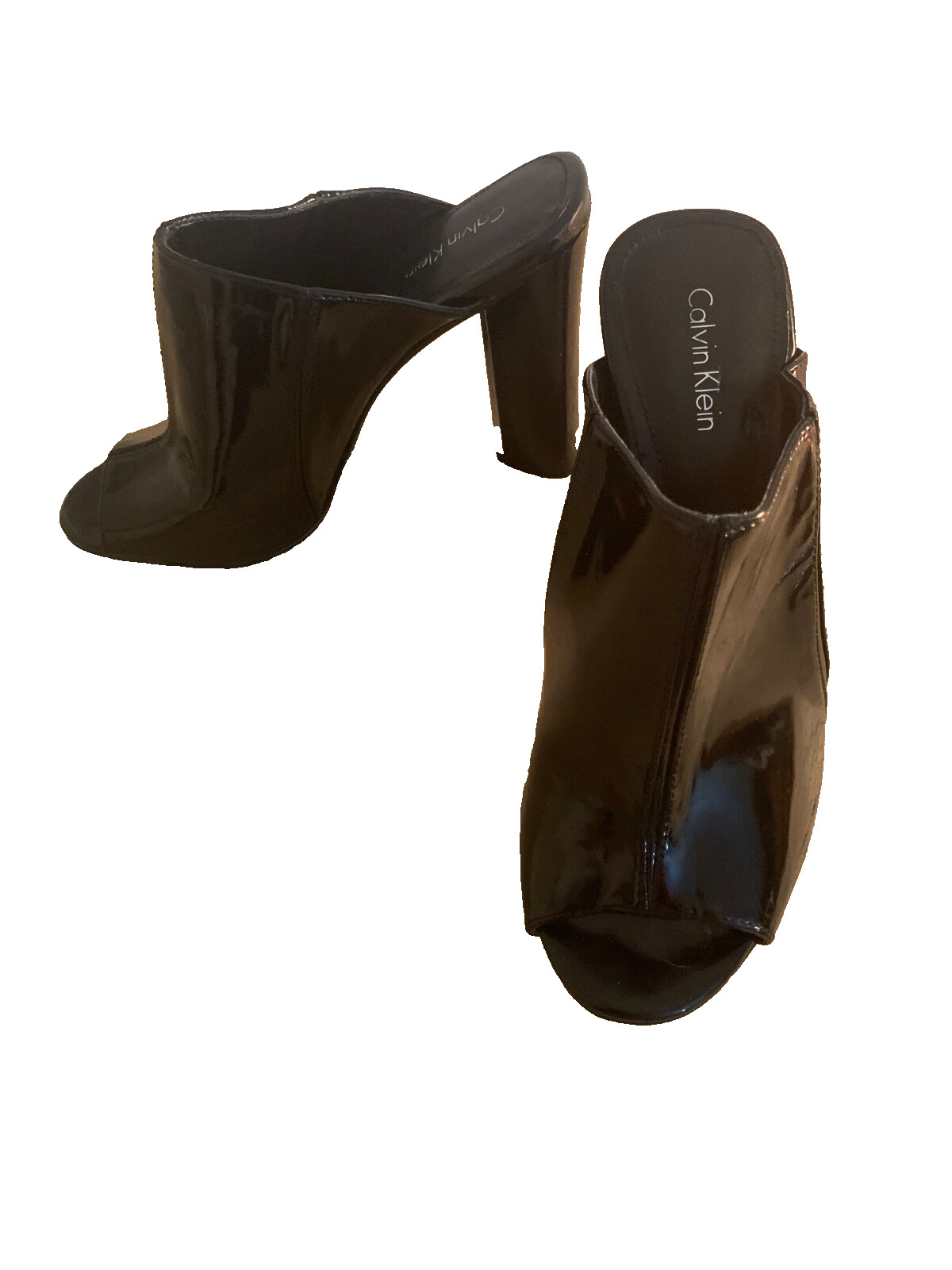 Calvin Klein Zanora high heel all seasons open toes block heel shine black 7.5M