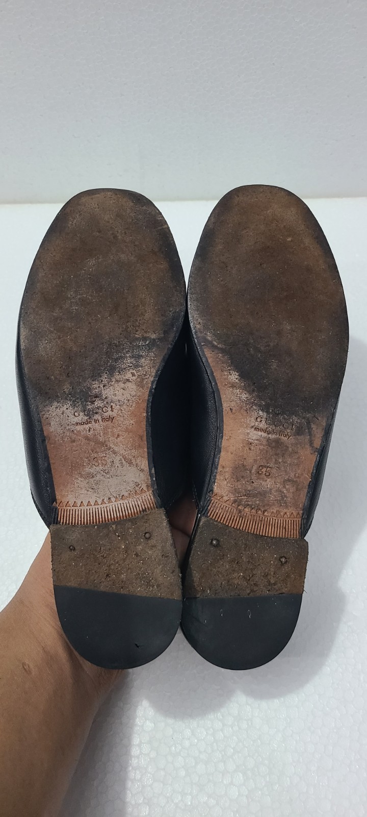 GUCCI Black Leather Princetown Mules Slides Gold Horsebit Size EU 35 US 4.5