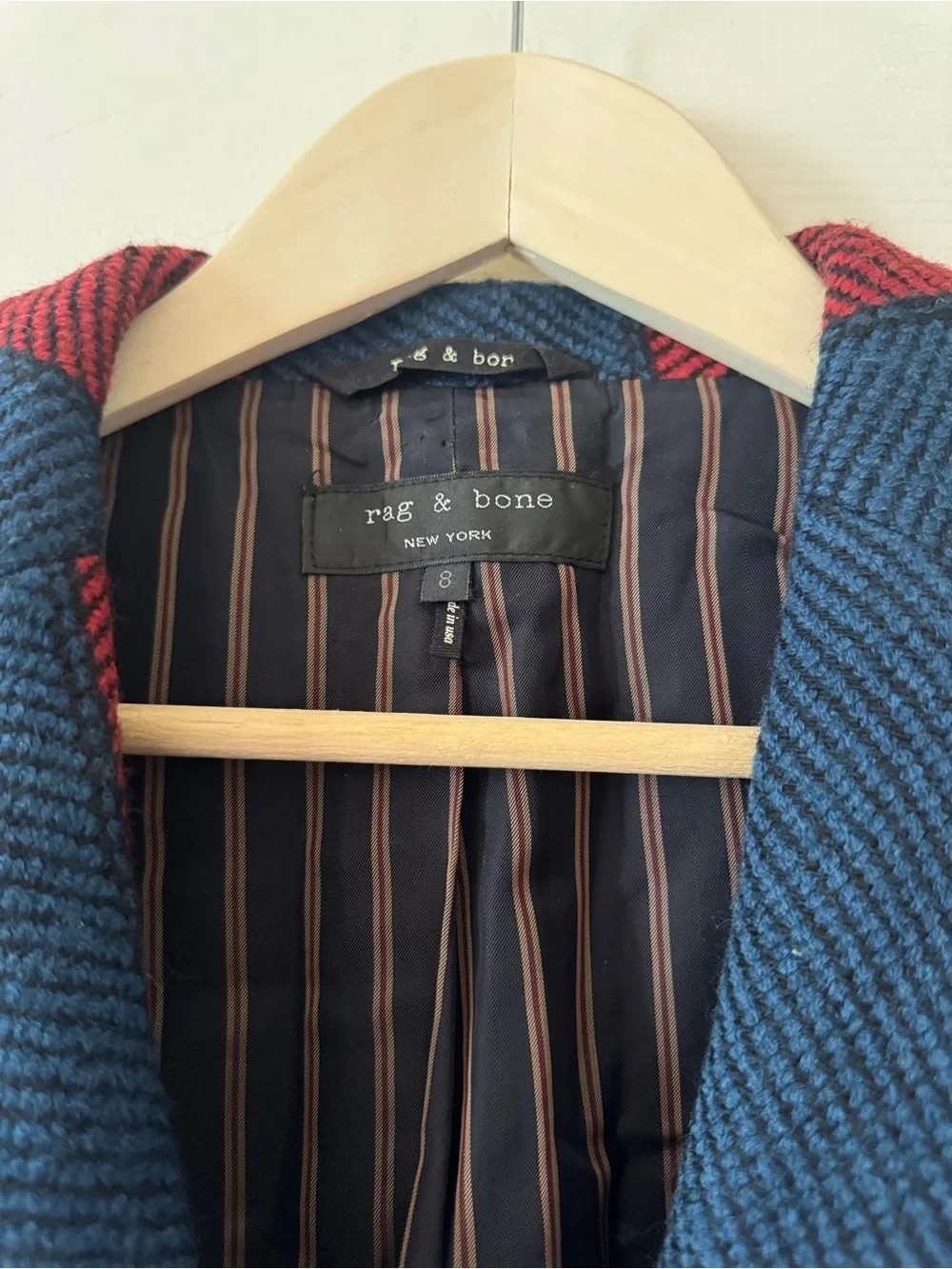 Rag & Bone Bailey Red & Blue Stripe Wool Blazer Sz 8
