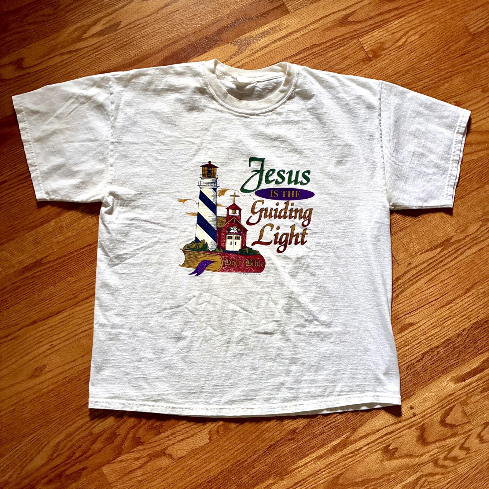 VINTAGE 90s Jesus is the Guiding Light White T-shirt Size XL
