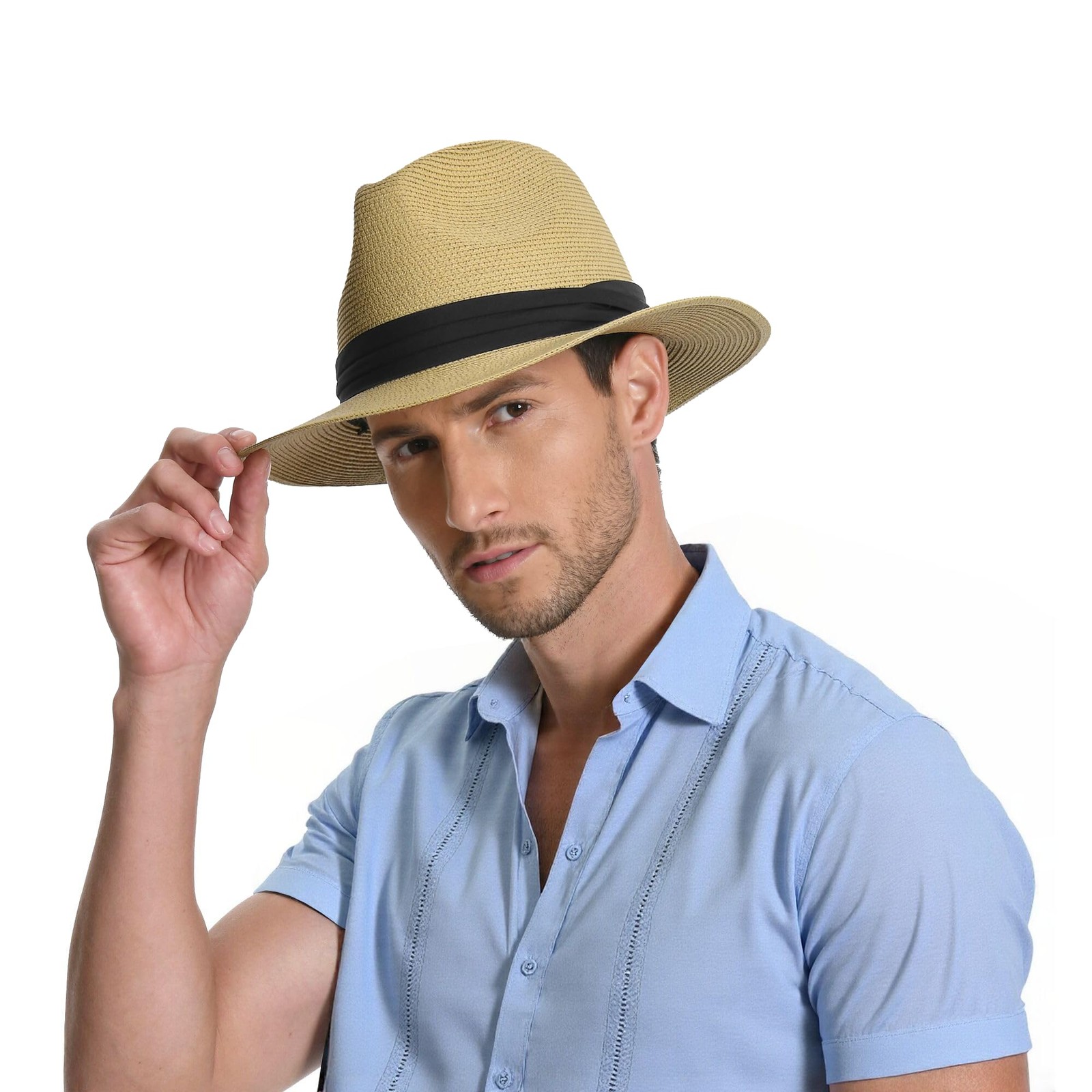 Sun Hat Straw Fedora Hats for Men Women Beach Hat Panama Hat Men Wide Brim Su…