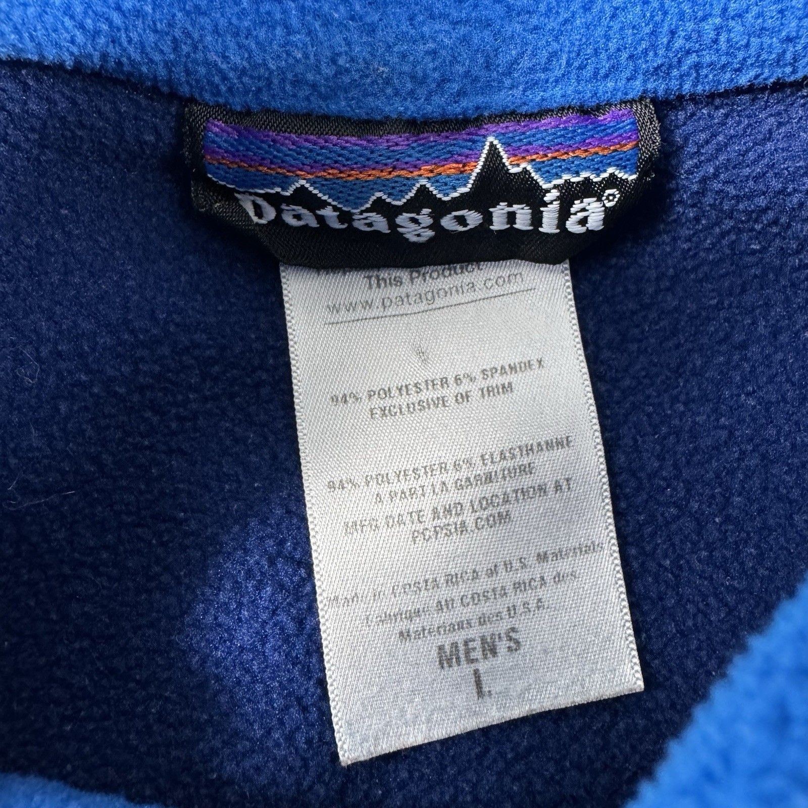 Patagonia Blue Colorblock Half Zip Thermal Polyester Pullover Size Large