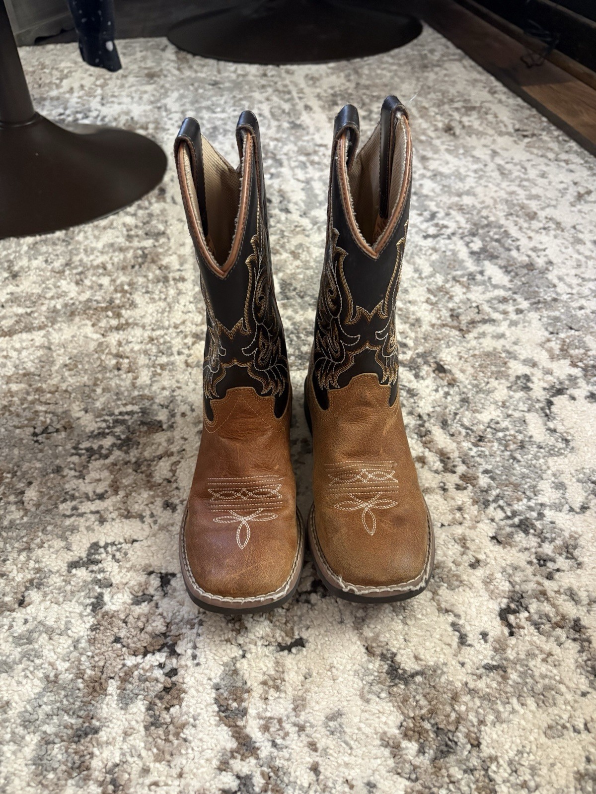 Kids Cowboy Legend Chocolate & Tan Square Toe Boots Size 1Y