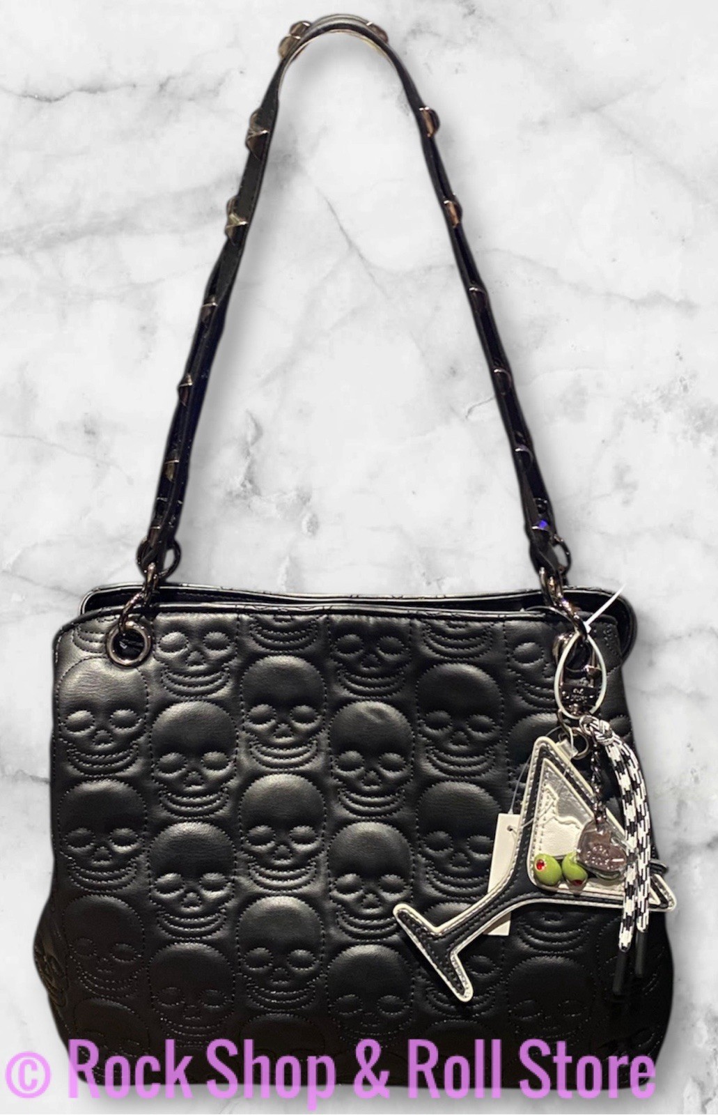Betsey Johnson XO Mia Skull Embossed Shoulder Bag w/Martini Bag Charm ~ NWT