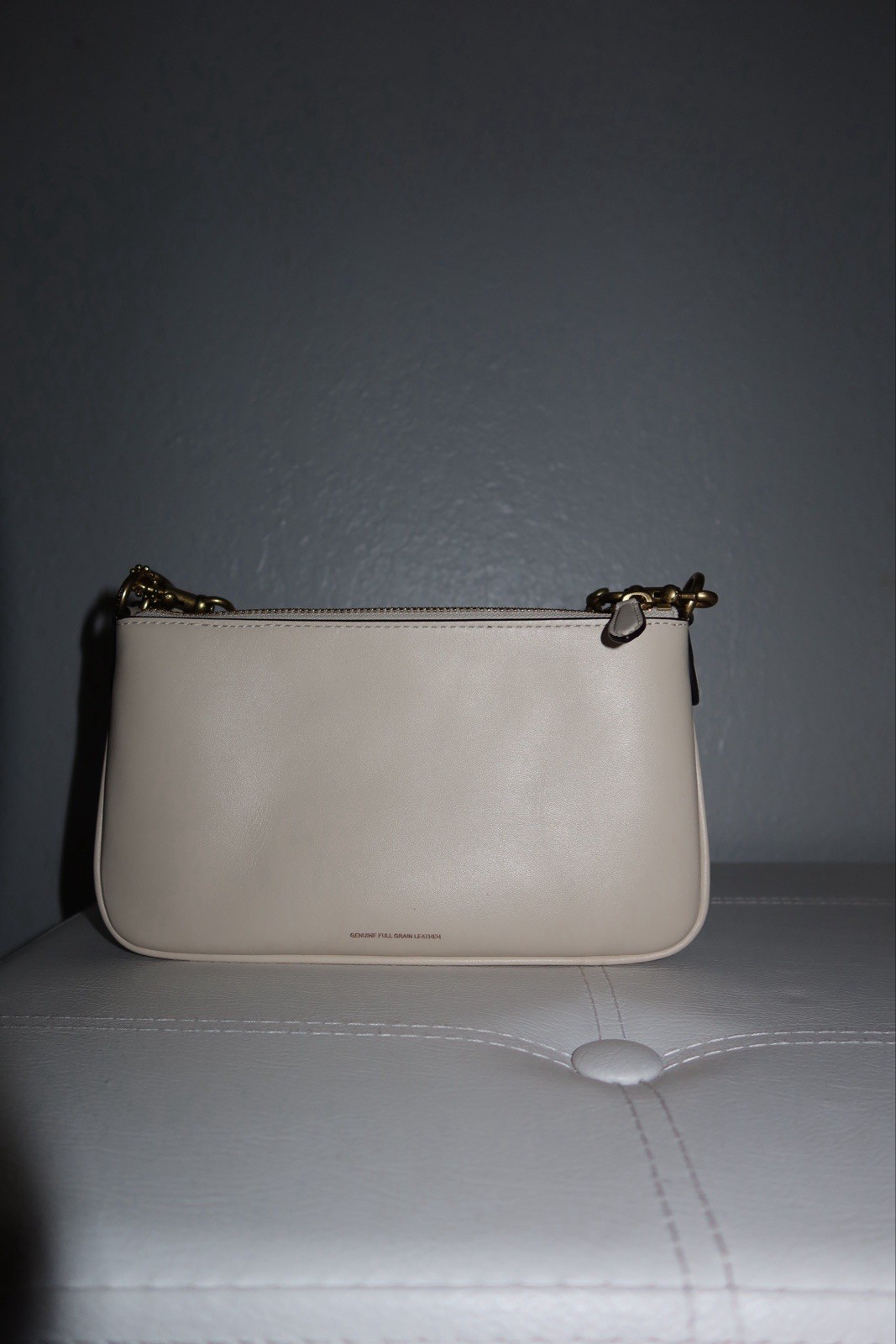 Coach Beige Small Shoulder Bag Double Zip with Gold Chain Strap & Dust Bag